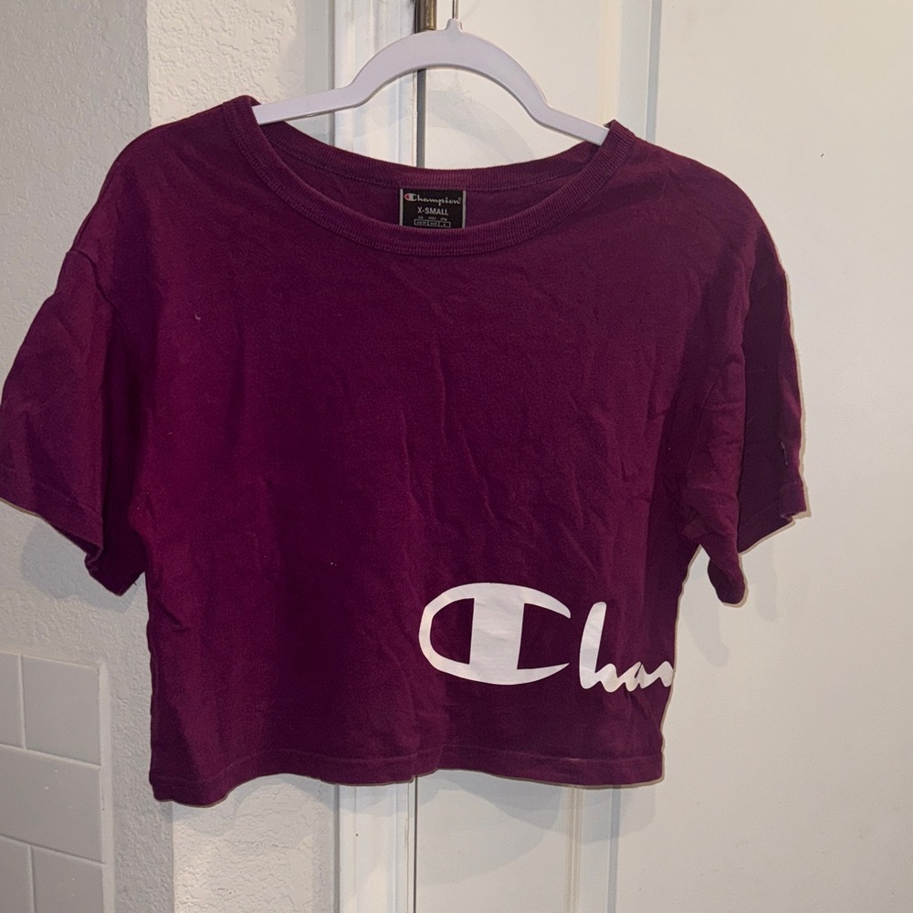 Champion Burgundy Crop Tee with White Logo